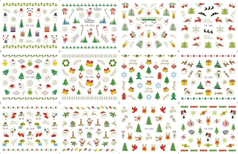 3D наклейки для ногтей с изображением Санта/Клауса/лося/снеговика на Рождество