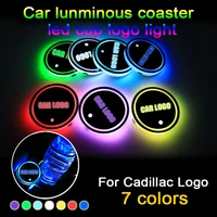 2pcs led car cup holder coaster for cadillac logo light for cts escalade platinum srx xt5 ats bls xts ct6 emblem accessories