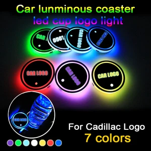 2pcs led car cup holder coaster for cadillac logo light for cts escalade platinum srx xt5 ats bls xts ct6 emblem accessories free global shipping