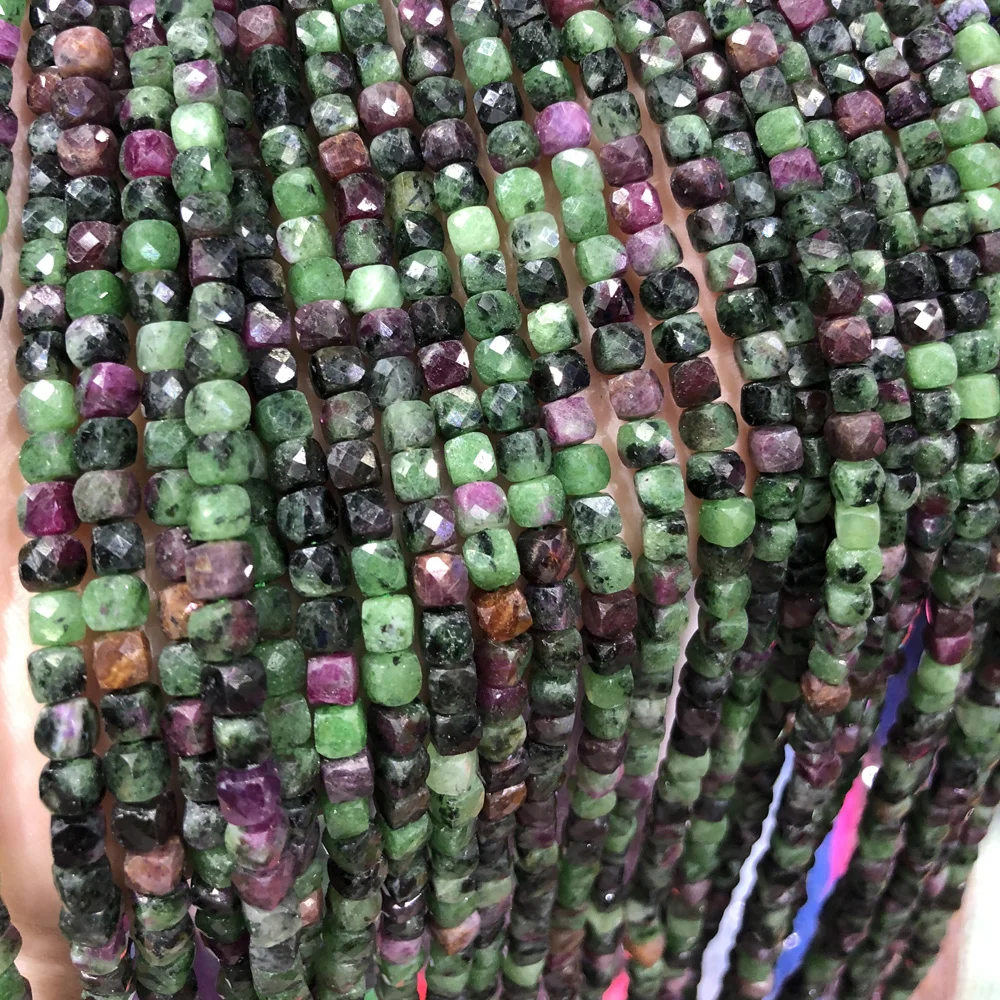 

Natural Epidote Zoisite Stone Beads Square Cube Loose Beads for Women Jewelry Making DIY Bracelet Necklace 15'' Strand 4x4mm