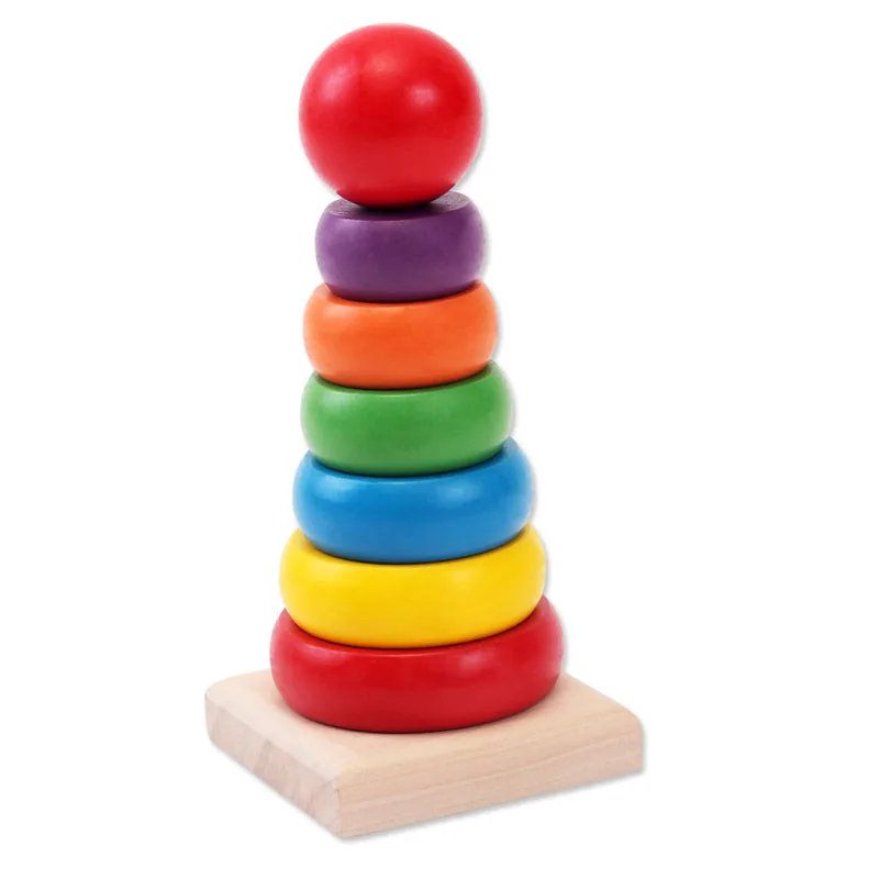 1pcs New Design Kids Baby Toy Wooden Stacking Ring Tower Educational Toys Rainbow Stack Up Learning Education Building Blocks | Игрушки и