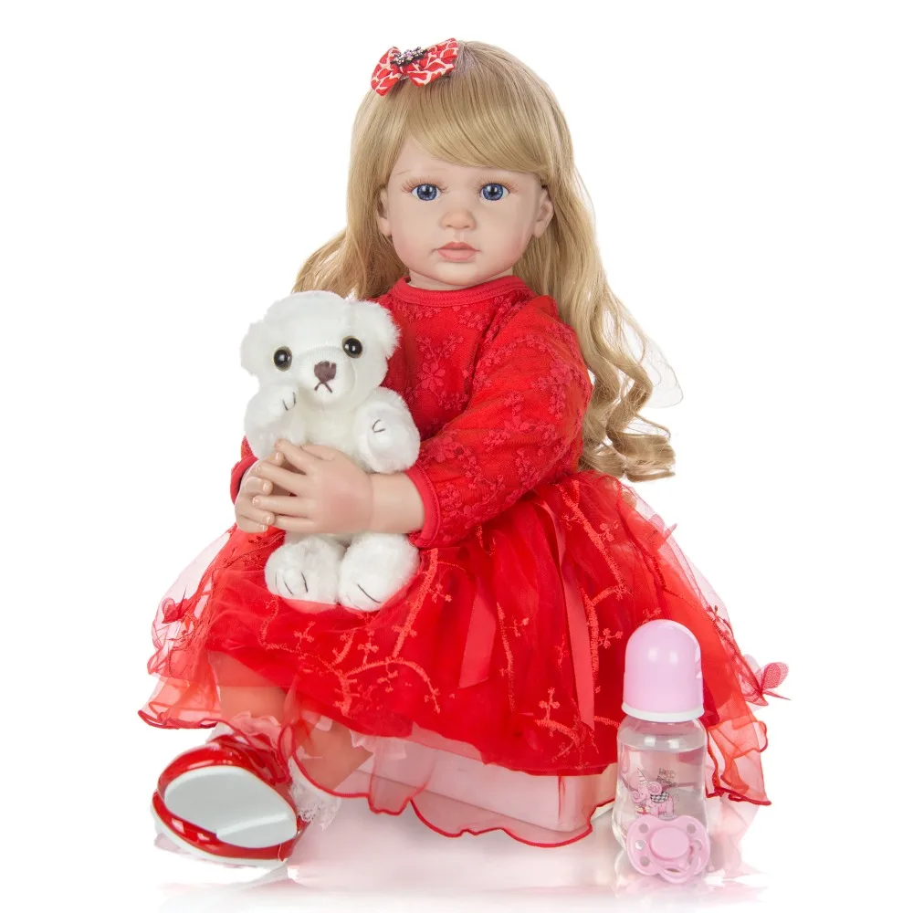 

Pretty girl blond wig reborn toddler doll toys 24"60cm Silicone Vinyl Limbs reborn baby Princess doll for children gift