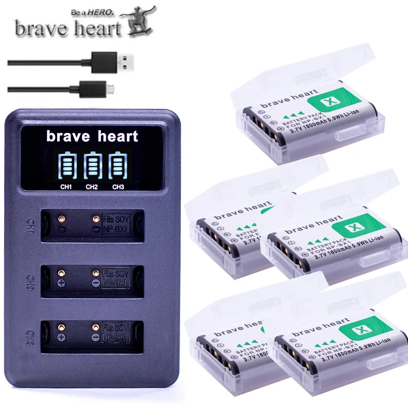charger and 5battery 5x NP-BX1 np bx1 Батарея+ 3 слота ЖК-дисплей Зарядное устройство для sony DSC-RX100 DSC-WX500 Характеристическая вязкость полимера HX300 WX300 HDR-AS15 X3000R MV1 AS30V HDR-AS300 - Цвет: charger and 5battery