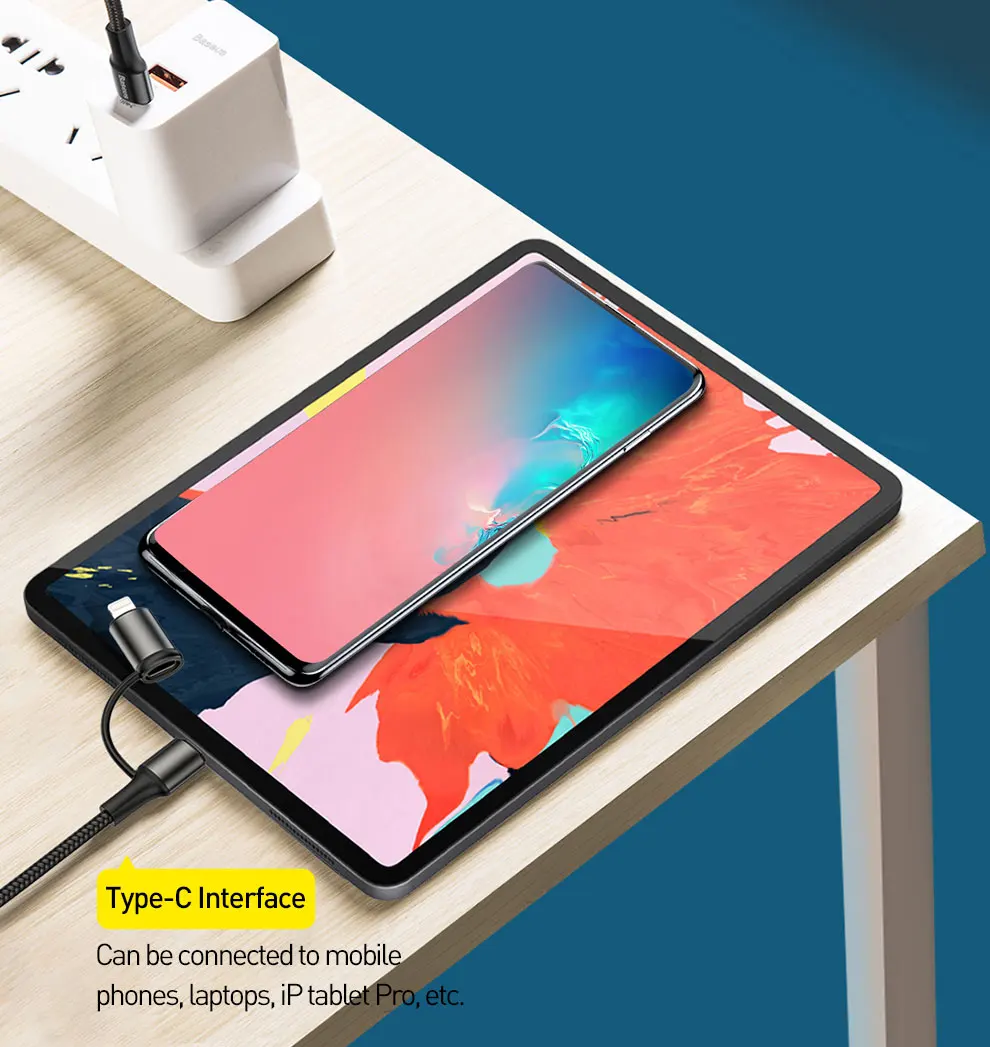 Baseus 60 Вт usb type C кабель для USB-C кабель PD Быстрая зарядка зарядное устройство USBC к usb-кабелю для iPhone Xs Max X 2 в 1 кабель провод шнур