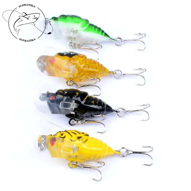 

4Pcs/Lot 4cm/6.4g Insects Fishing Lure Bass Cicada Iscas Crankbait Artificiais Sea Fishing Bait For Fishing Tackle