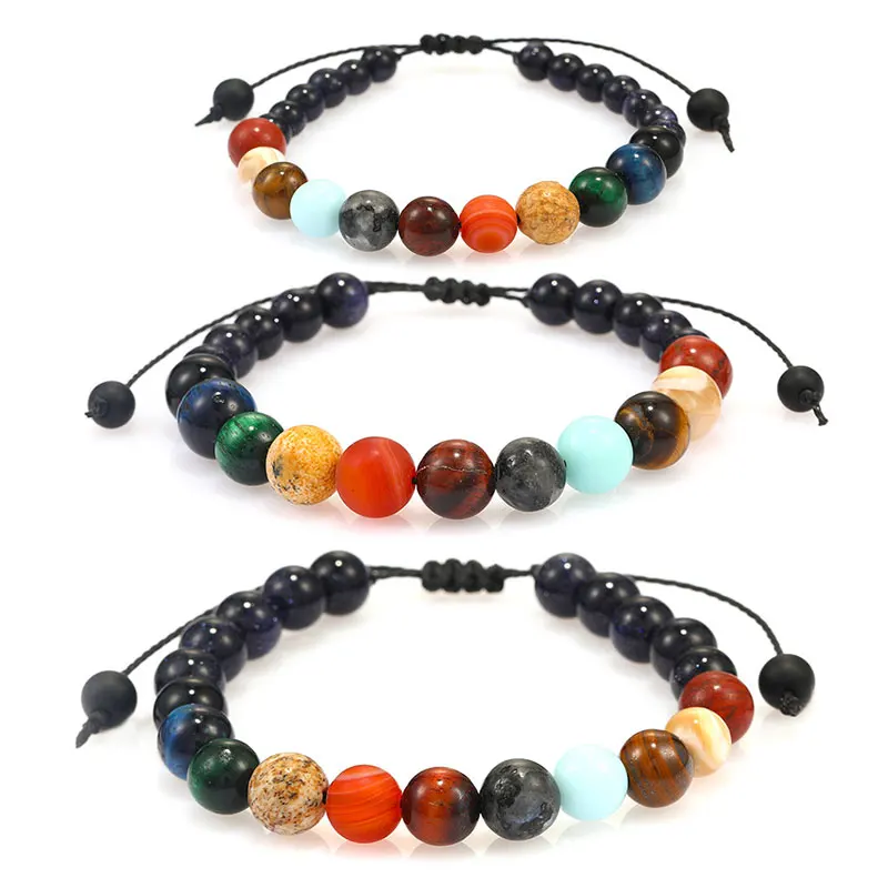 

6/8/10mm Handmade Natural Stone Rope Braided Planet Beaded Bracelets Yoga Fitness Energy Jewelry For Women Men Charm