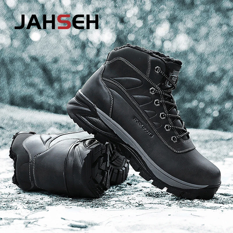 

Brand Winter Leather Men Boots Plush Warm Men Snow Boots Outdoor Non-Slip Hiking Boots Men Work Shoes Sneakers Size 40~47