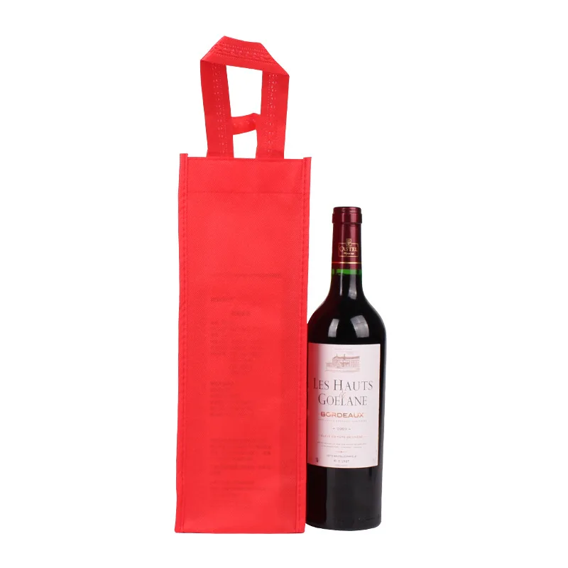 100pcs/lot New 35x18x10cm Handle Waterproof Package Storage Organize Bag Non-woven Fabric Wine Bottle Gift Bags