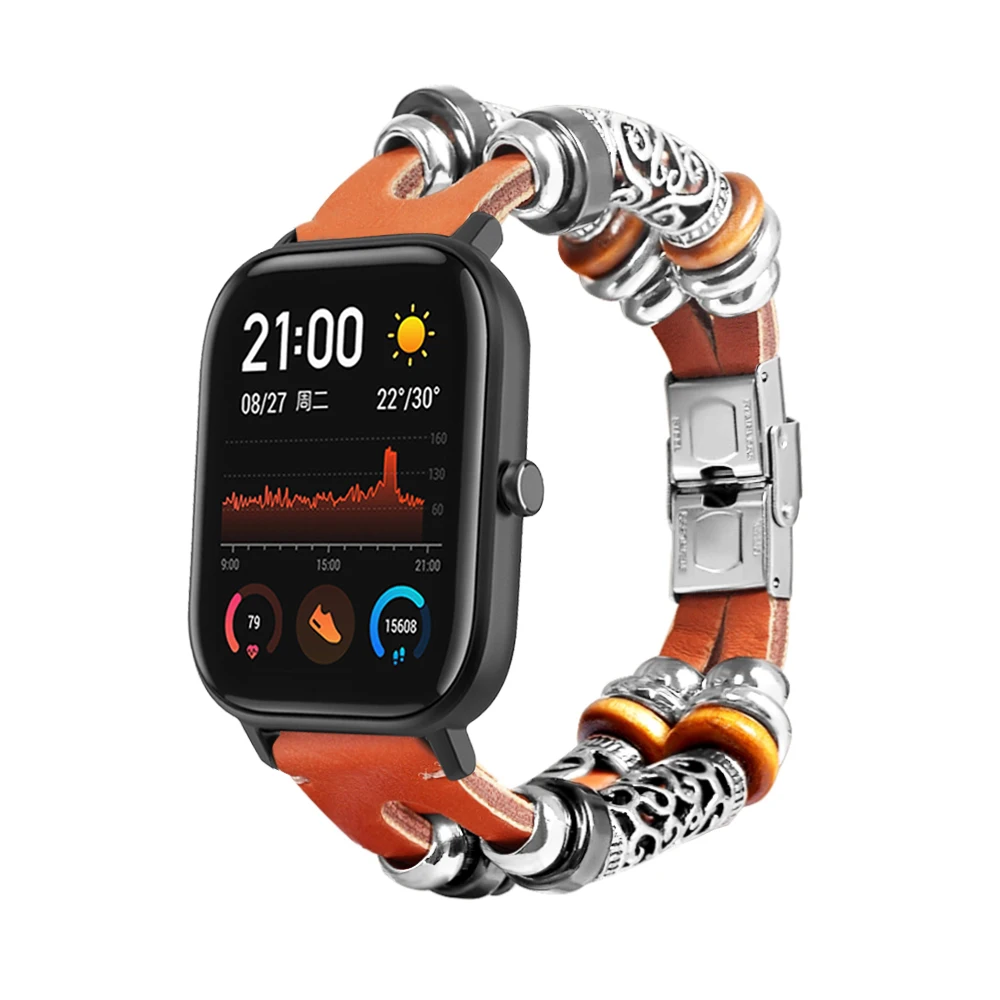 Для Amazfit GTS Band 20 мм DIY Индивидуальный винтажный металлический + кожаный сменный