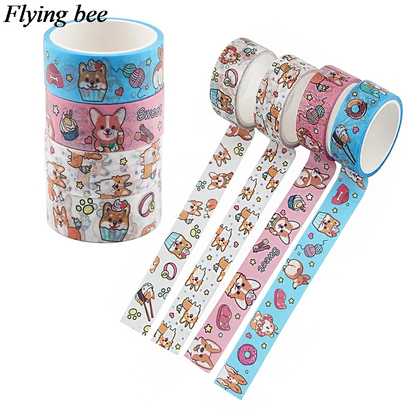 

Flyingbee 15 мм x 5 м, мультяшная собака, милая корги, декоративная Васи-лента, клейкая лента, DIY, фотоальбом, подарки для студентов X1059