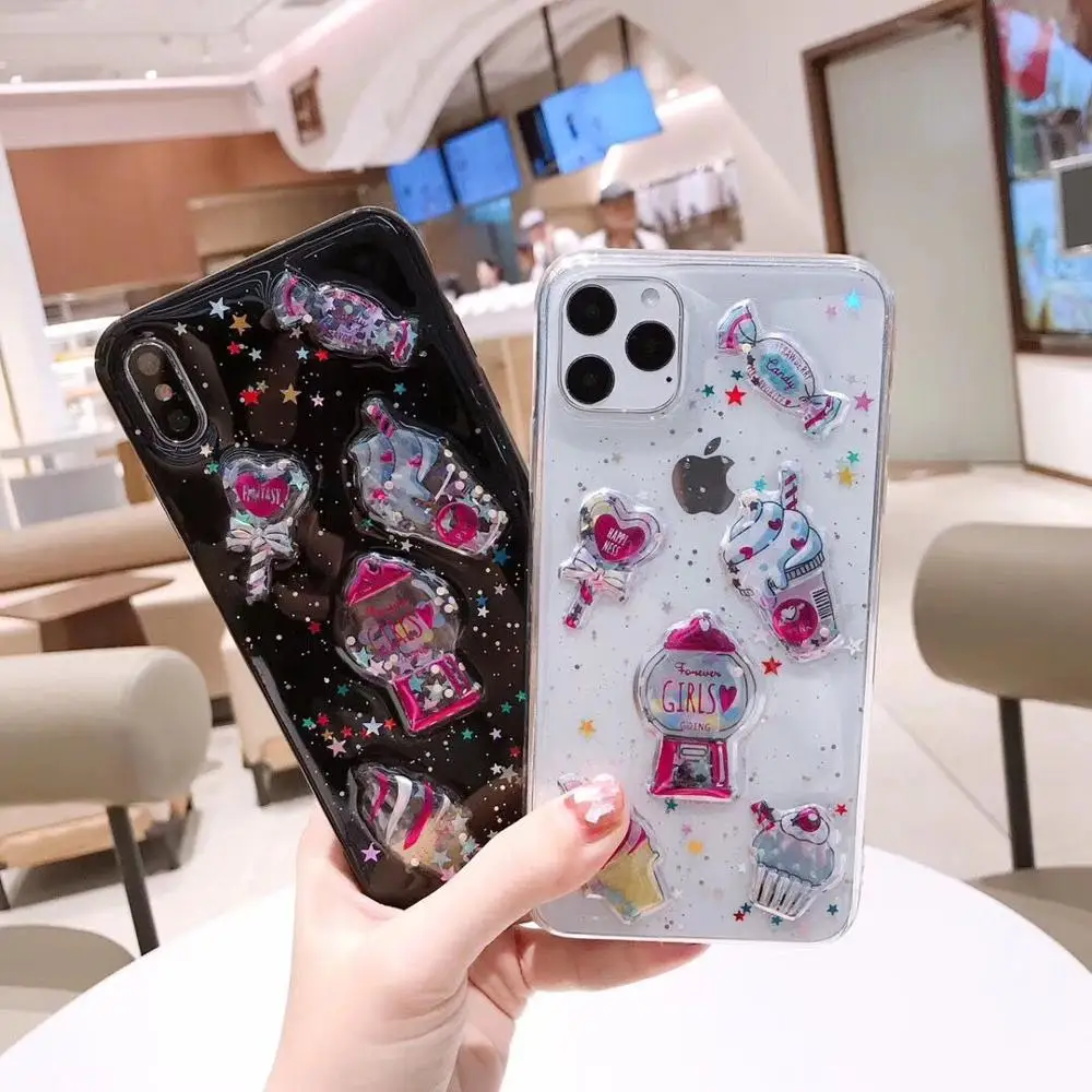 ORYKSZ Lovely Ice cream Phone Case For iPhone 11 Pro Max Cases XR XS X 6 6S 7 8 Plus Glitter Silicon Cover Coque |