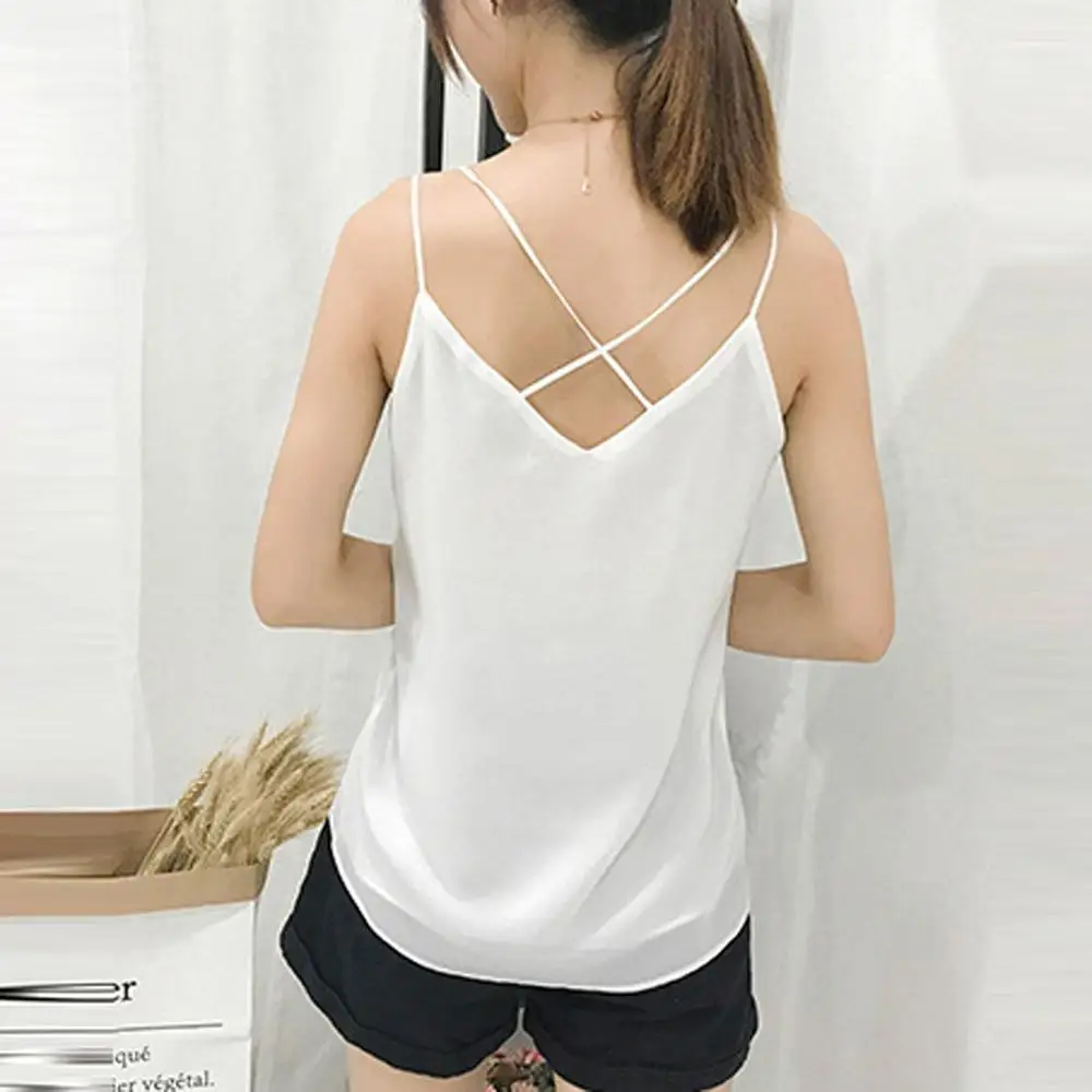 

Camisole Chiffon Vest Top for Women V-Neck Sleeveless Summer Camis Vest Tops Solid Color Slim Ladies Chiffon Tops #20
