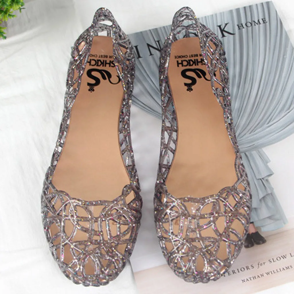 Новинка Женская прозрачная обувь Удобные сандалии на плоской подошве Летние