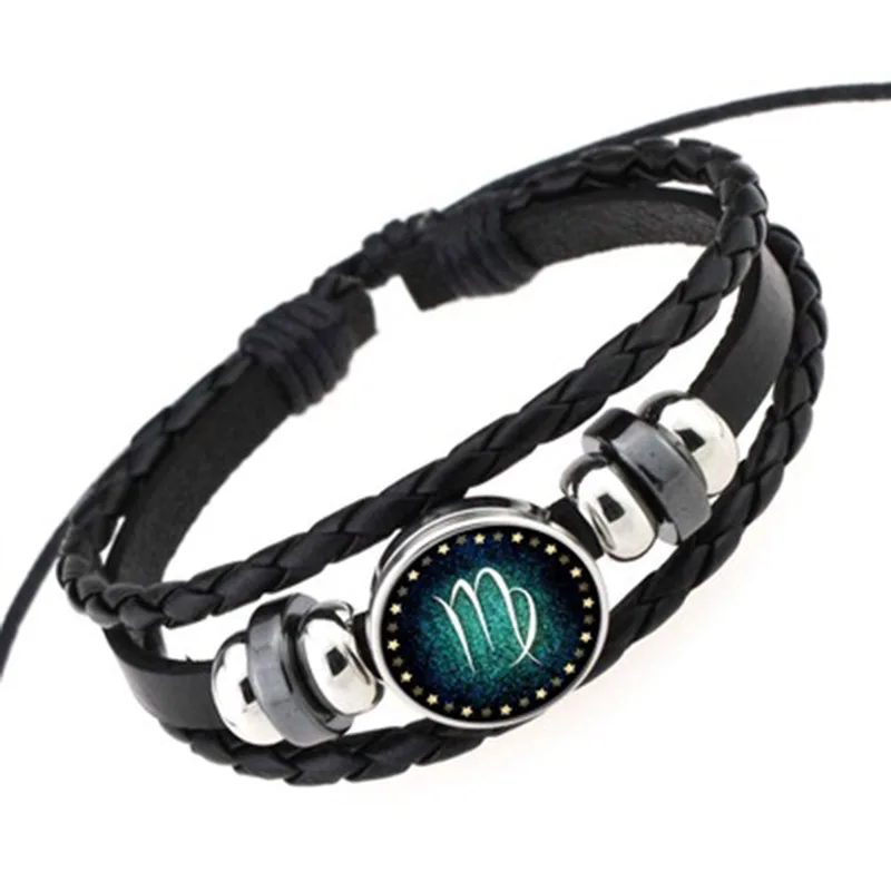 Многослойный кожаный браслет 12 созвездий Зодиака Знаки зодиака мужские женские