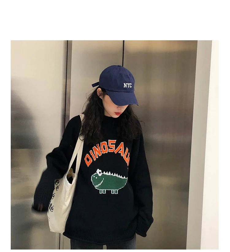 

Harajuku winter fashion vintage women funny letter print o-neck pullover long sleeve loose knitted oversize sweater female