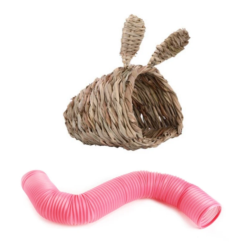 

Плетеная соломенная игрушка для домашних животных, Кролик, морская свинка, Семейная Игрушка с маленьким животным, игровой тоннель, складная...