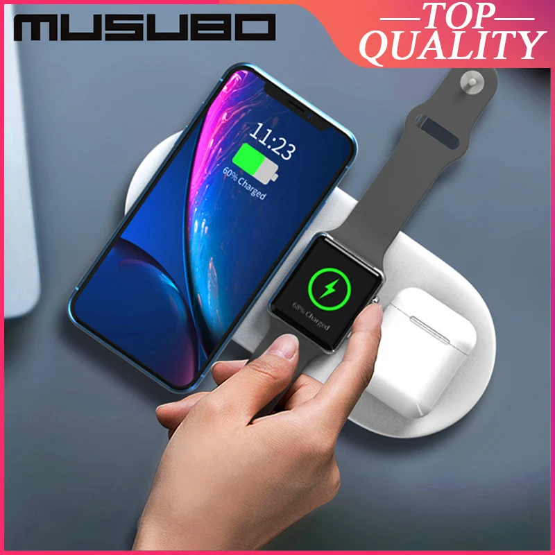 Быстрая Беспроводная зарядка Musubo Qi для Apple iWatch Series 5 4 Watch 3 2 Chargeur AirPods iPhone 11 Pro Max Xs XR