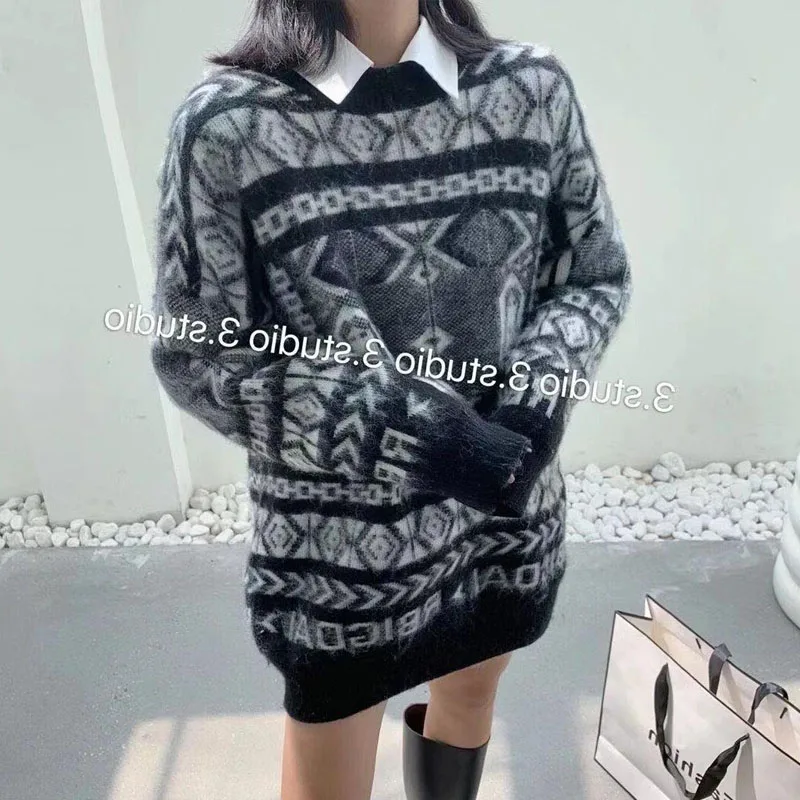 

New Male Streetwear Hip Hop Fashion Knitted Sweater Men Vintage Pattern Casual Loose Pullover Sweate