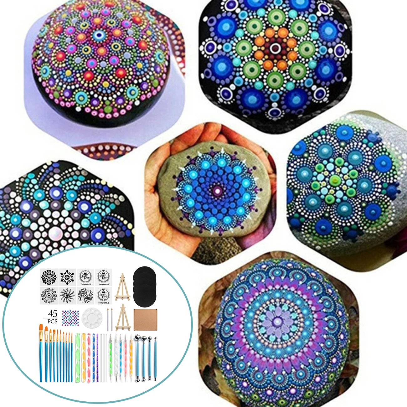 

45 PCS Mandala Dotting Tools For Painting Rocks Stones Mandala Painting Dotting Stencil Dot Mandala Kit DIY Painting Accessories