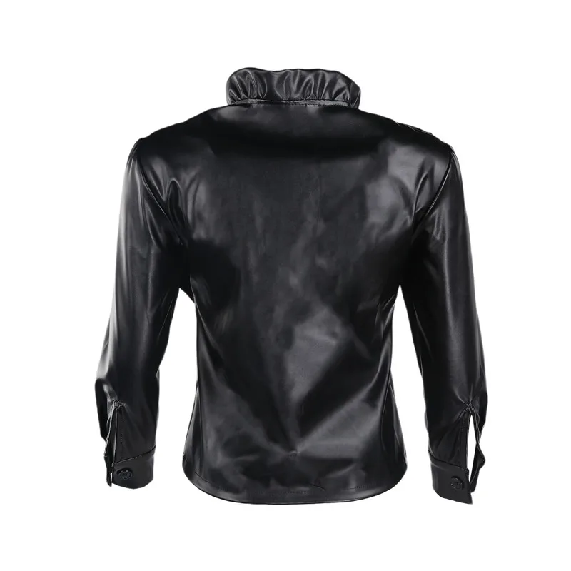 Женская блузка из искусственной кожи Готическая рубашка с длинным рукавом и
