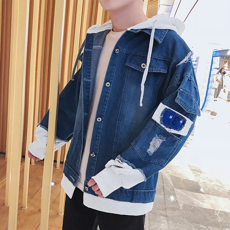 

Демисезонная джинсовая куртка, Мужская длинная трендовая куртка с лацканами