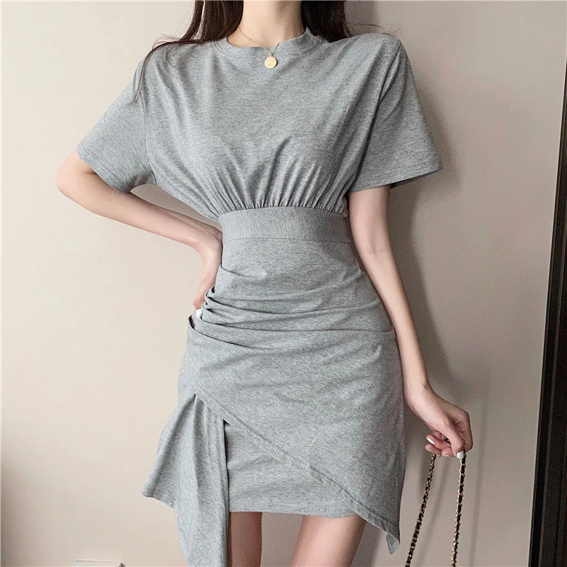 Женское Хлопковое платье с коротким рукавом асимметричное летнее рюшами модель