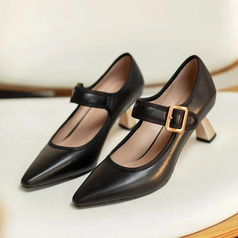 

Женские туфли-лодочки с острым носком, на высоком каблуке 10 см, с застежкой на щиколотке, 2021