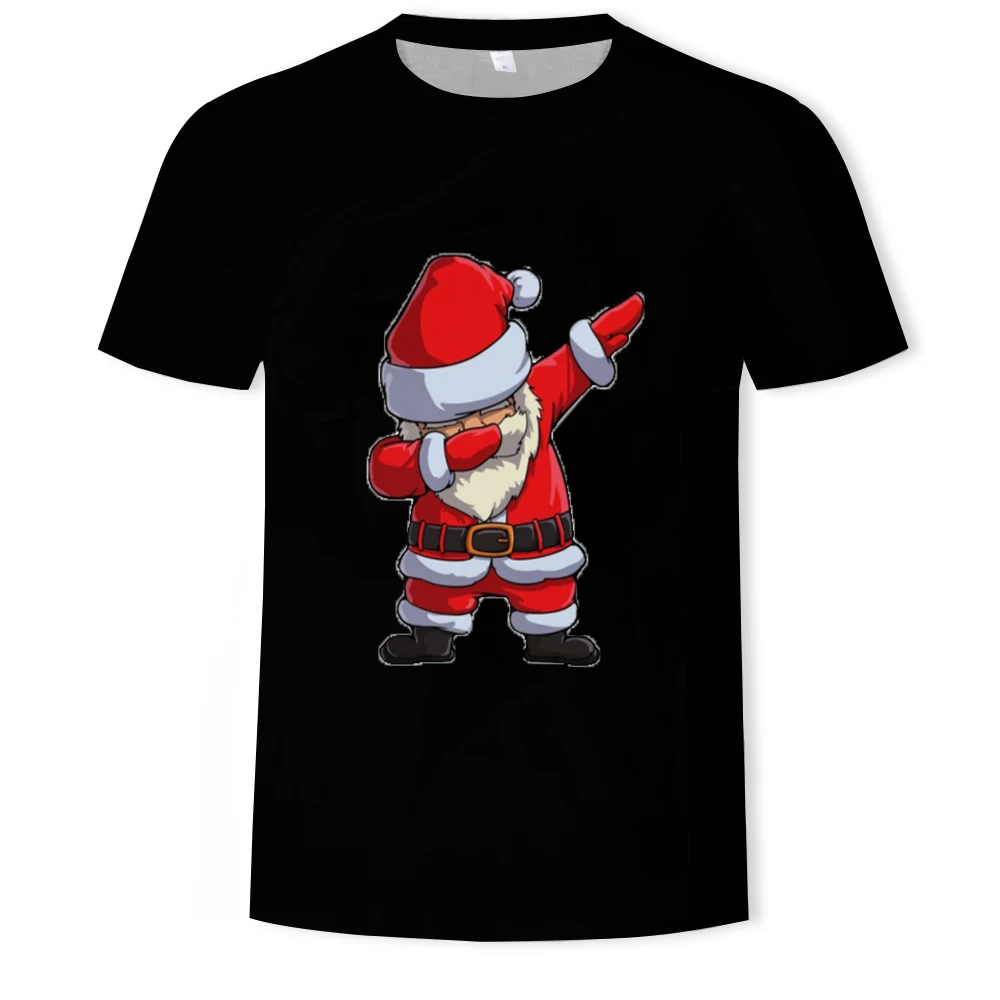 

2021 Christmas 3D Printing Fashion Santa Claus Short-sleeved T-shirt Soft Material Outdoor Casual Loose Oversized T-shirt
