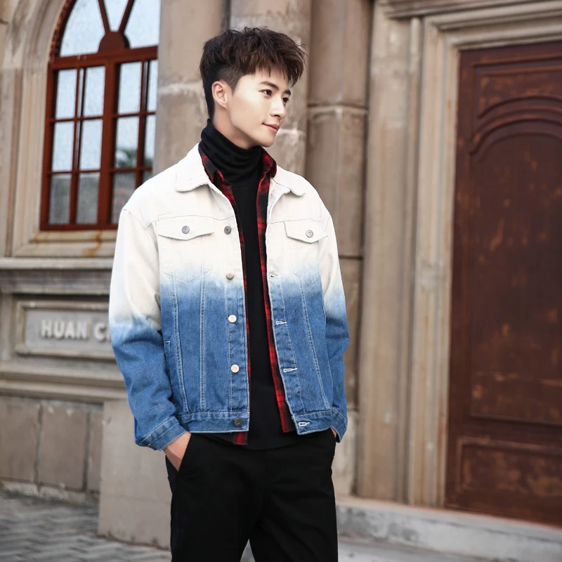 Куртка мужская джинсовая с градиентом приталенная уличная одежда из денима