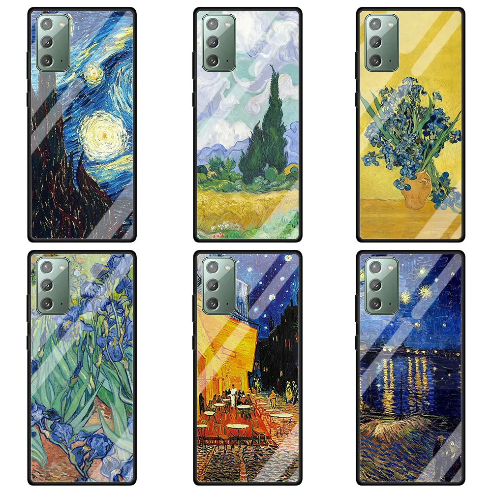 

Van Gogh Art Painting Flower Glass Phone Case For Samsung Galaxy Note 20 Ultra 5G 10 Plus 9 S20 FE S21 S10 S9 A51 A52 A71 Cover