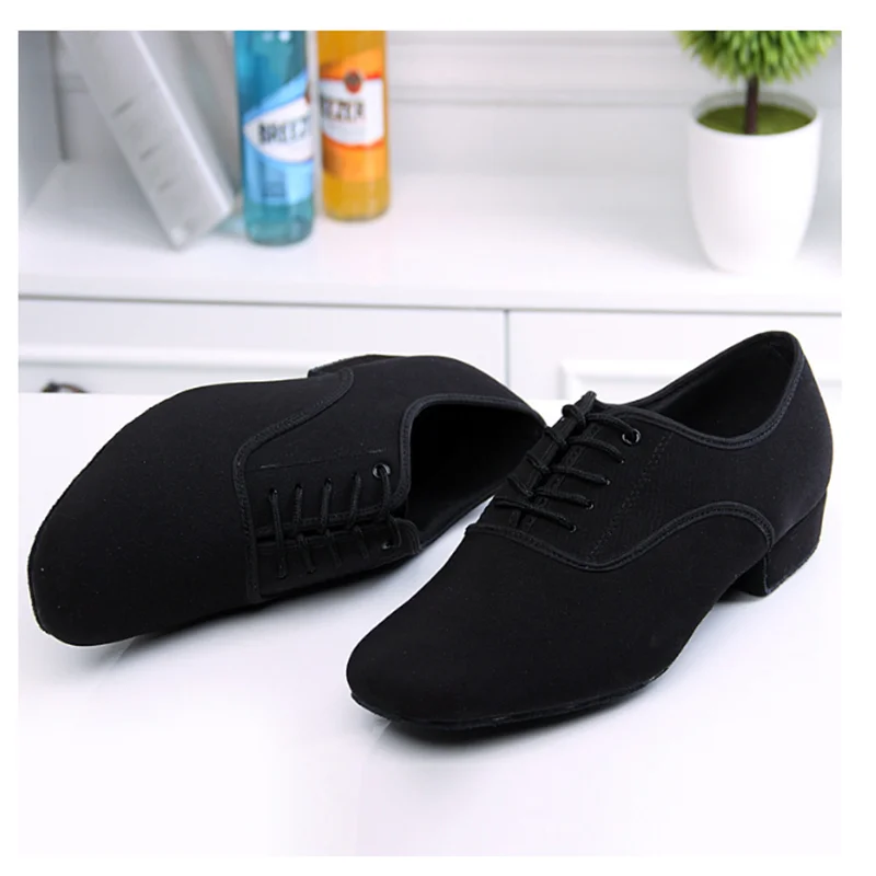 Мужская обувь для латинских бальных танцев профессиональная черная парусиновая