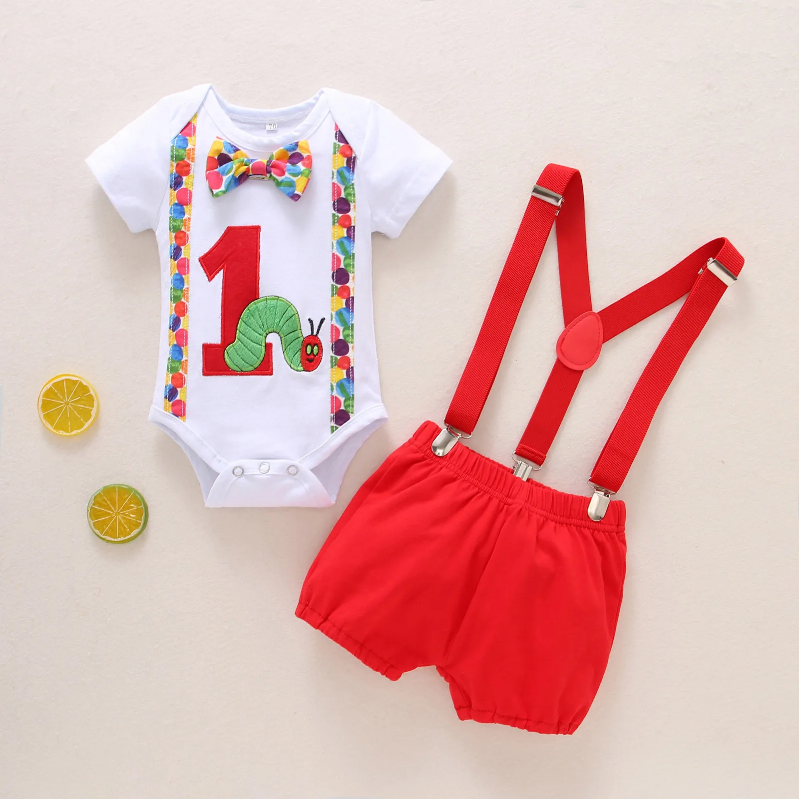 

Baby Boy Clothes One Year Birthday Baby Costume Boys 1st Gentleman Tie Romper Straps Shorts Toddler Baby Clothing Set Outfits