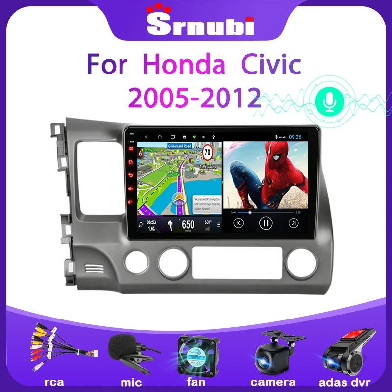 Srnubi AI управление Android 10 автомобильное радио для Honda Civic 2005-2009 2010 2011 мультимедийный
