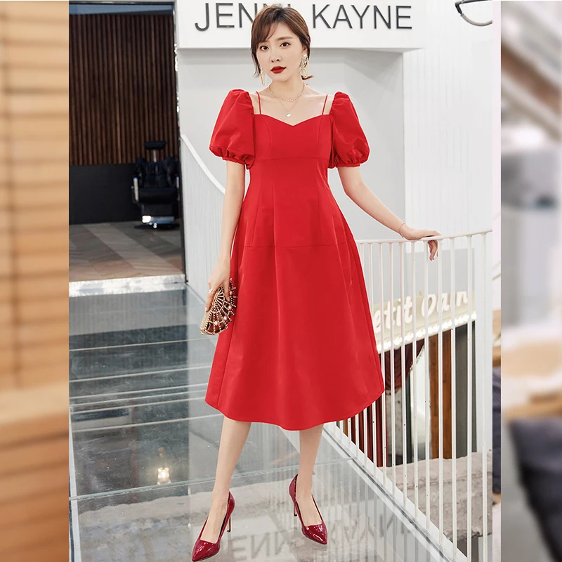 HUAYIMENGYI рождественское элегантное красное платье с коротким рукавом модное