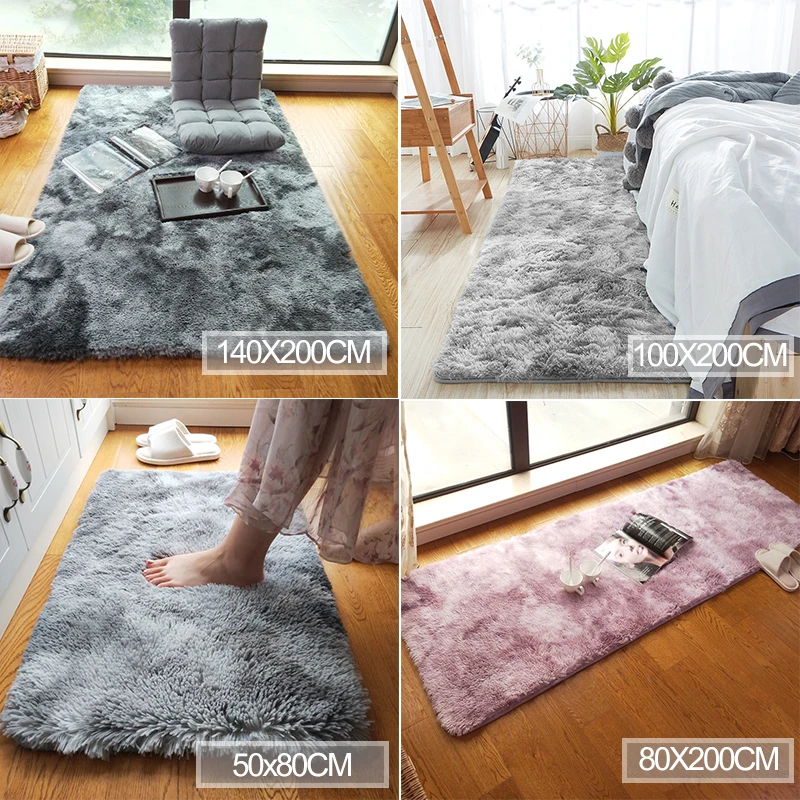 Nordic Lounge Fluffy Non-slip Mixed Dyed Carpet Living Room Bedroom Center Carpet Black Gray Pink Blue Large Size Hair Rugs images - 6