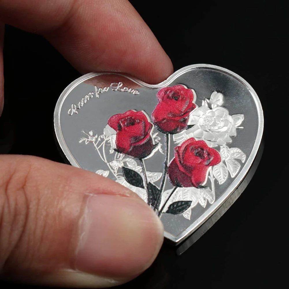 

Rose Commemorative Coin Heart-Shaped Collection Coin 52 Languages I Love You Coin Art Collection Silver DNJ998