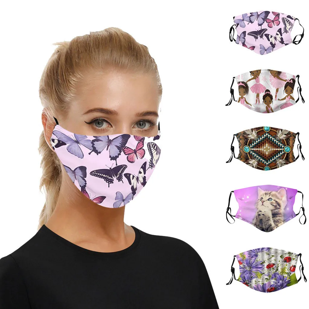

Дышащая маска PM2.5 Бабочка для лица, маски с принтом, тканевая Защитная Пылезащитная маска для рта, моющаяся многоразовая маска для рта, маска...