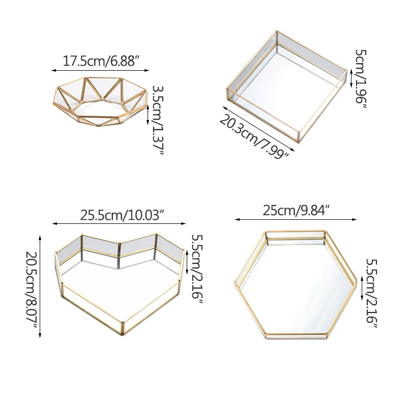 

Geometric Creative Ins Nordic Brass Glass Jewelry Storage Tray Transparent Glass Jewelry Box Home Decoration Ornaments