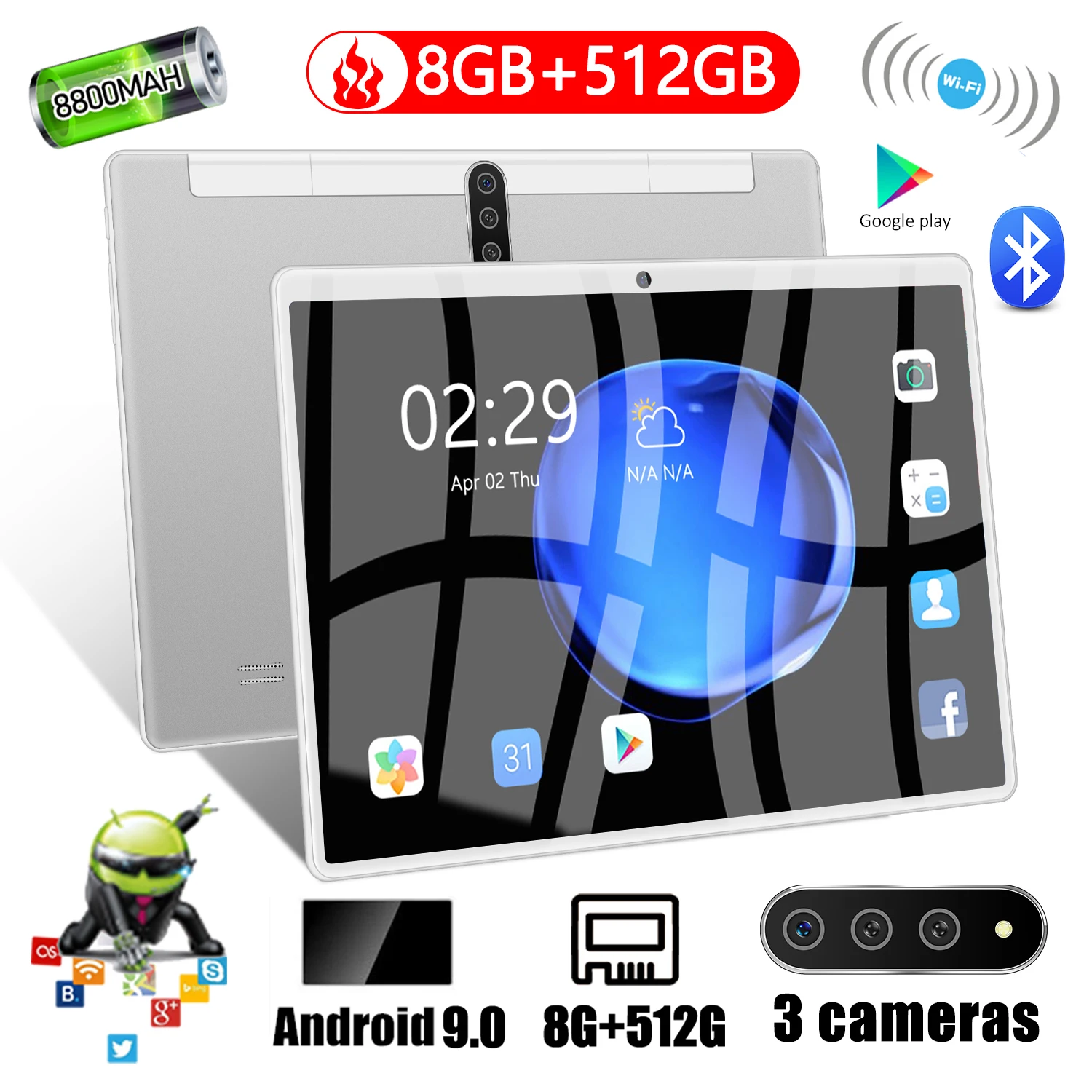 

2021Tablet X102 10.1 Inch Tablet Android 9.0 8GB RAM 512GB ROM MT6797 CPU 4G Network 2560*1600 GPS WiFi Bluetooth Tablets PC