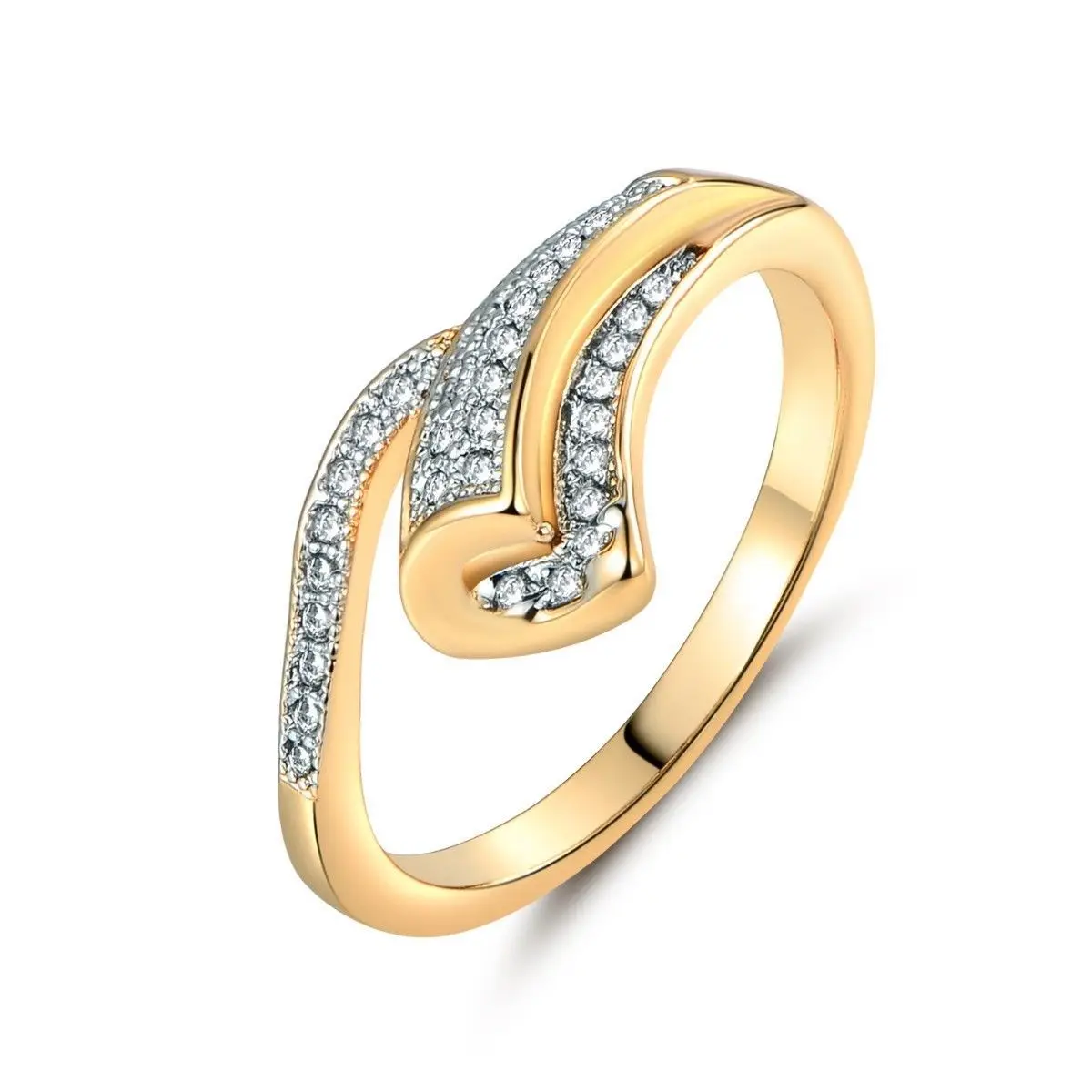 Luxury Yellow Gold Staggered Micro Pave Diamond Rings for Women Men Fashion Rhinestone Engagement Wedding Ring Fine Jewellery