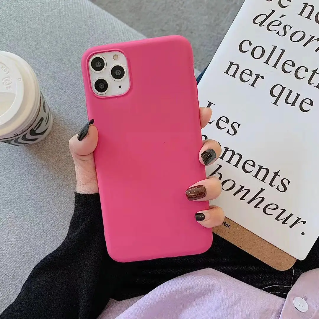 Простой яркий однотонный чехол из ТПУ для телефона Iphone 11 Pro Max X Xr Xs 6s 7 8plus Розовый
