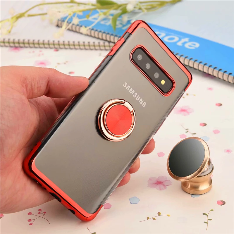Простой Прозрачный Магнитный кронштейн чехол для телефона samsung Galaxy S8 S9 S10 Plus Note9 Автомобильный держатель Подставка кольцо на палец задняя крышка
