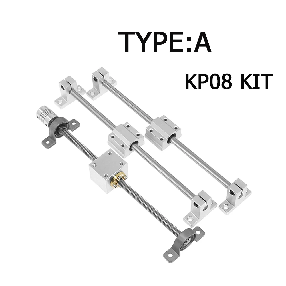 

3D Printer Parts T8 Lead Screw 200/300/400/500mm Optical Axis KP08 KFL08 SCS8UU Coupling 5 * 8MM Bearing Mounting Bracket