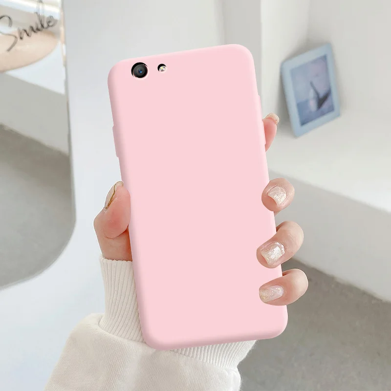 Чехол для телефона OPPO A57 из мягкого силикона TPU в простых макаронных цветах "Конфетный черный".