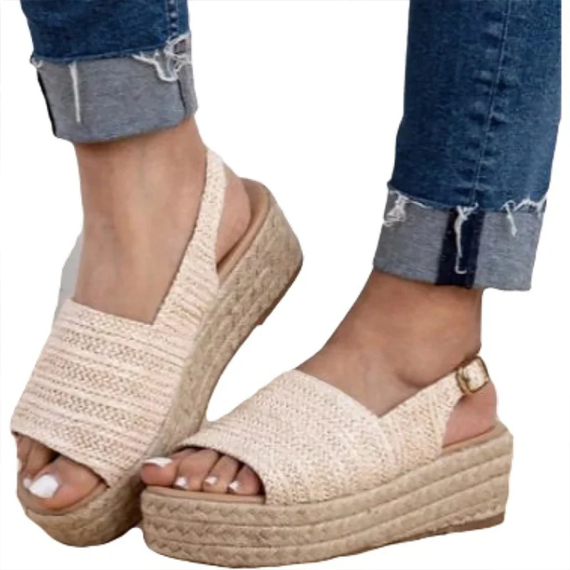 

Women's summer shoes Retro fur heels Platform sandals Open toe Soft 2020 New Wedge shoes wear resistant Footwear