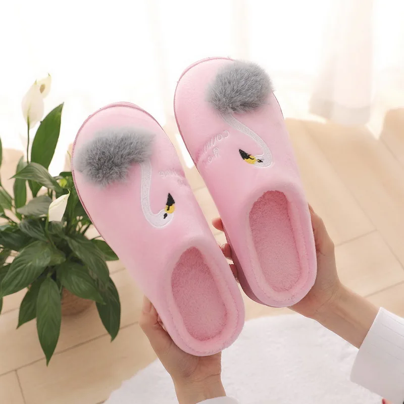 HEFLASHOR/2019 г. милое животное Фламинго тапочки зимние теплые меховые шлепанцы Zapatillas