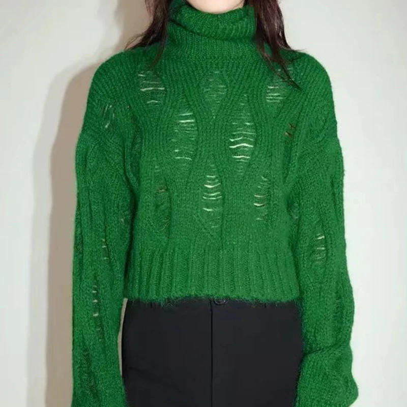 

Осенне-зимний женский Повседневный Однотонный свитер с высоким воротником и длинными рукавами