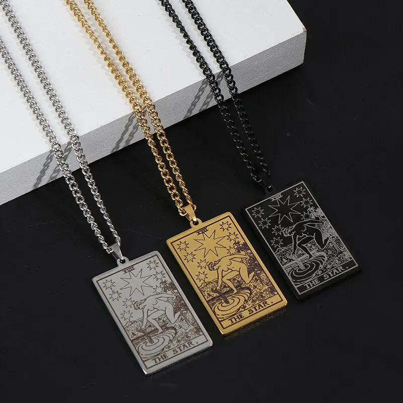 

THE STAR Tarot Pendant Necklaces Major Arcana Tarot Card Stainless Steel Jewelry