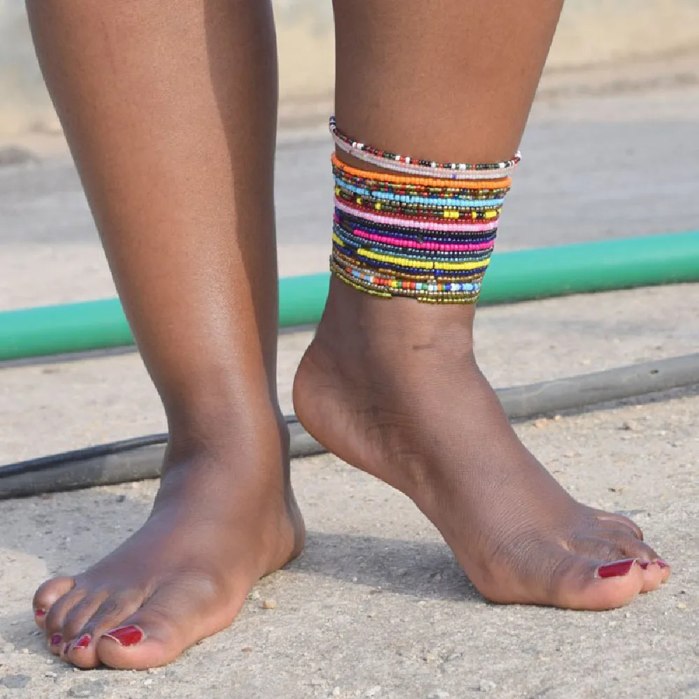 

7Pcs/Set Bohemian Multicolor Beaded Chain Anklet Bracelet Set for Female Charm Beach Sandles Foot Jewelry Gift