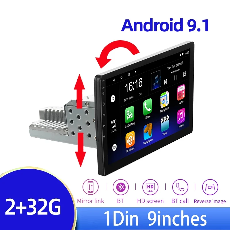 

Регулируемый автомобильный стерео-радиоприемник 1DIN FM 9 дюймов Android 9,1 с контактным экраном 1080P Автомобильный радиоприемник четырехъядерный ...
